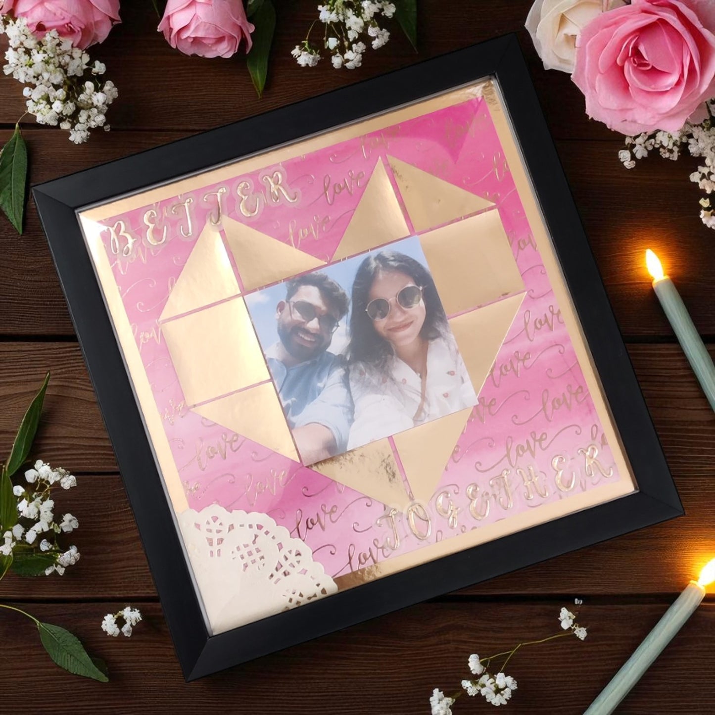 Better Together – Pink & Rose Gold Couple Photo Frame